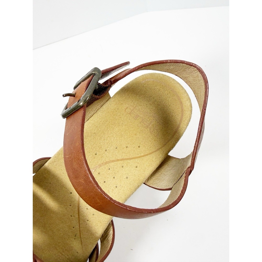 Dansko Strappy Leather Sandals Wood Wedge Heel Ankle Buckle Brown Comfort 37/7 - Picture 14 of 16